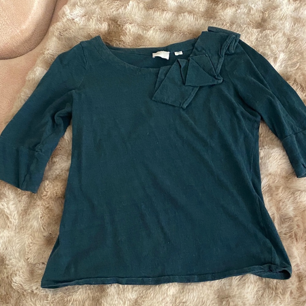 Anthropologie Elegant Forest Green Women's Top with Bow Accent
